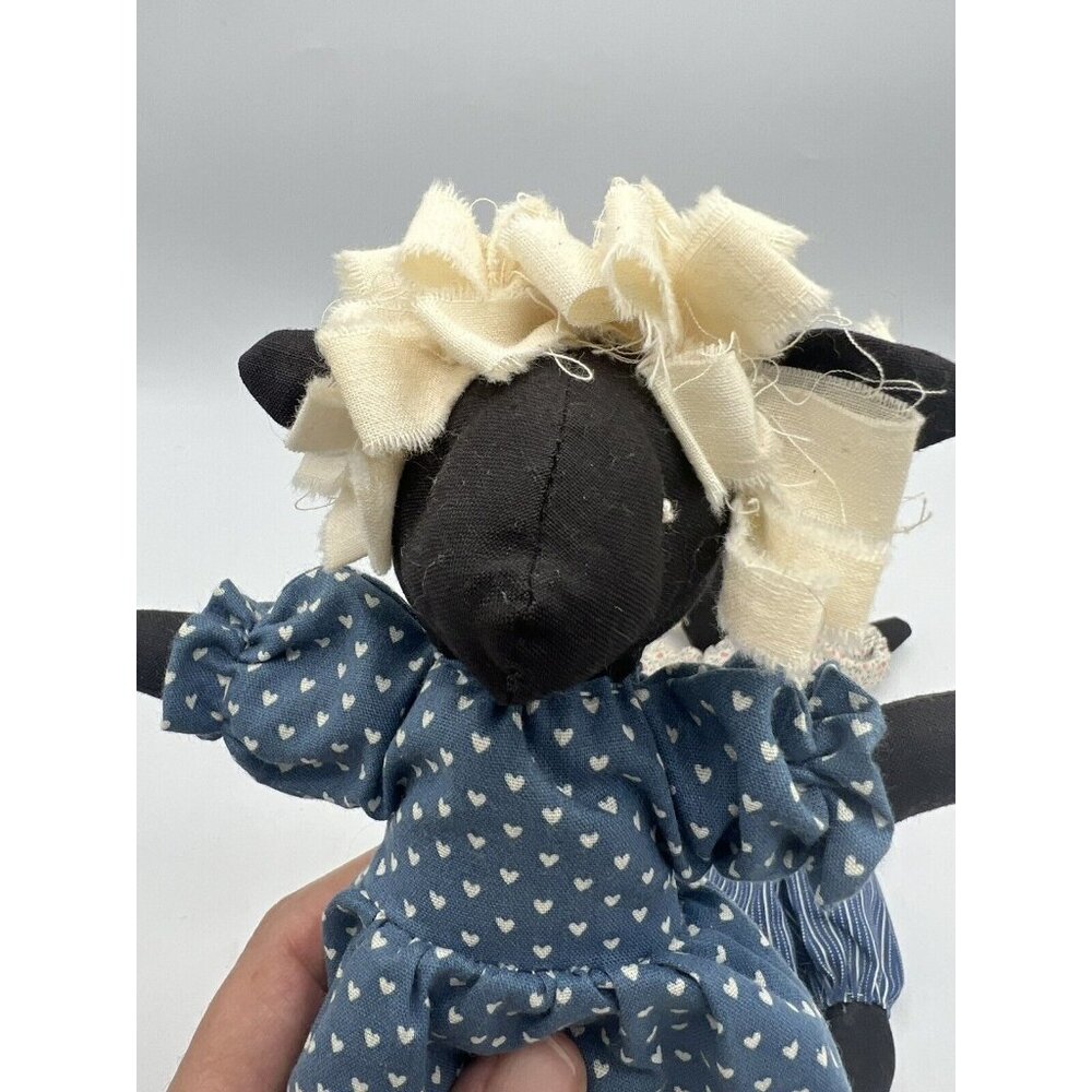 2 Folk Art Primitive Handmade Black Sheep Boy Girl Dress Pantaloons 8" Soft Toy - Picture 3 of 8